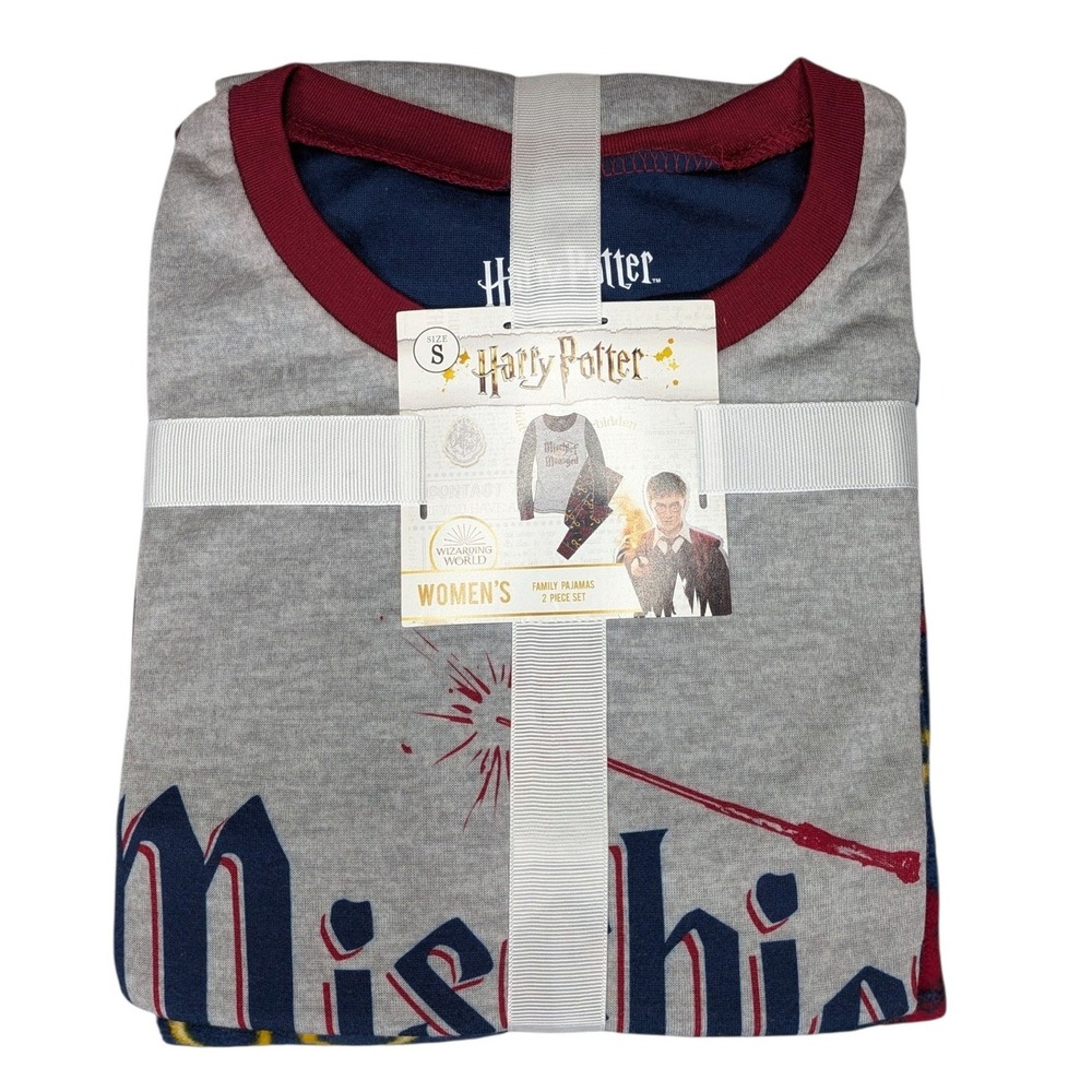 Harry Potter Women Small Pajama Set Mischief Managed Grey Navy Blue NWT